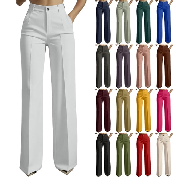 Inglocry Women's High Waisted Wide Leg Dress Pants Office Business Casual Work Trousers Flowy Work Palazzo Pants 2026 White XL