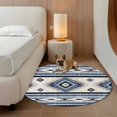 thumbnail image 3 of 3ft Washable Round Rug, Blue Southwestern Non-Slip Circle Area Rug for Bedroom Bedside, Native Aztec Ethnic Style Geometric Soft Indoor Floor Mat for Home Decor, 3 of 9