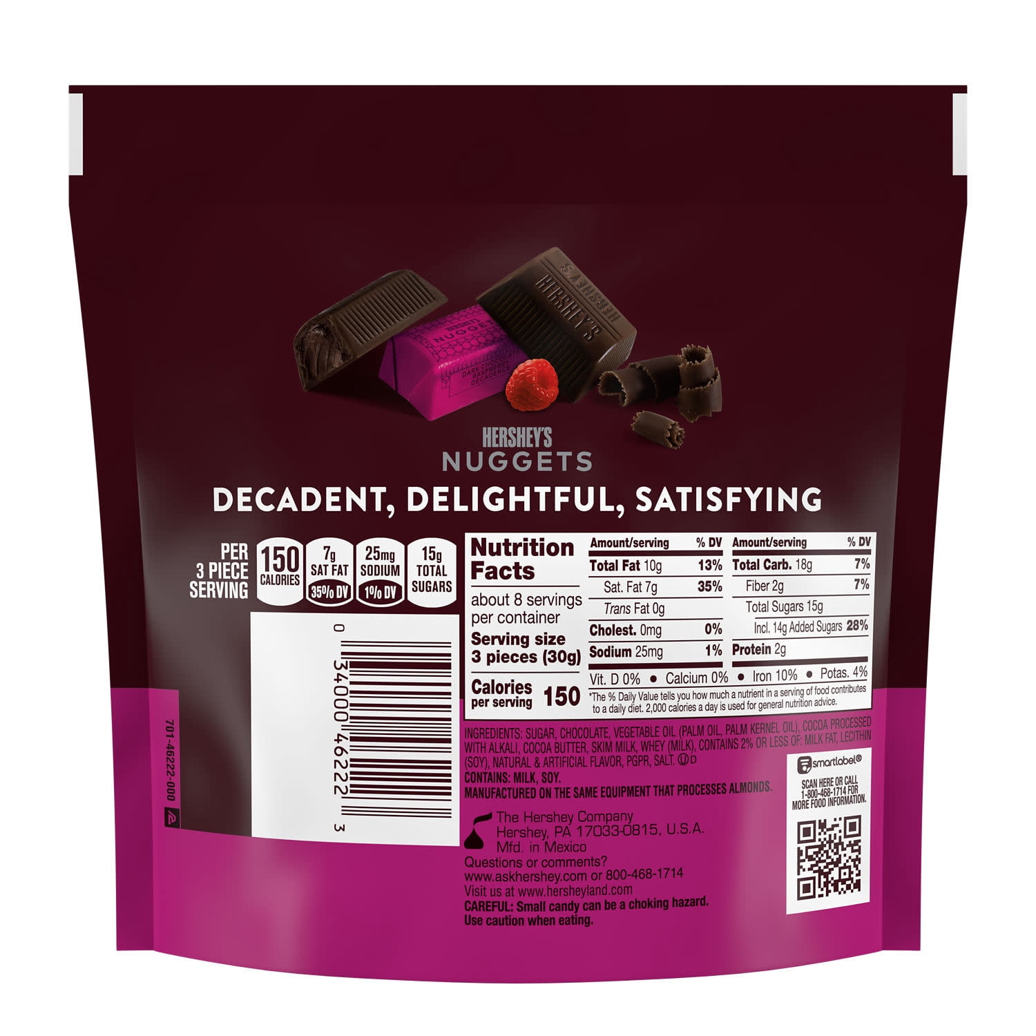 Hershey's Nuggets Dark Chocolate Raspberry Decadence Flavored Candy, Share Pack, 8.1 oz