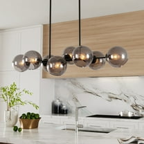 8-Light Industrial Chandelier, Modern Novel Black Sperical Glass Pendant Light for Living Room Dining Room Kitchen Hallway