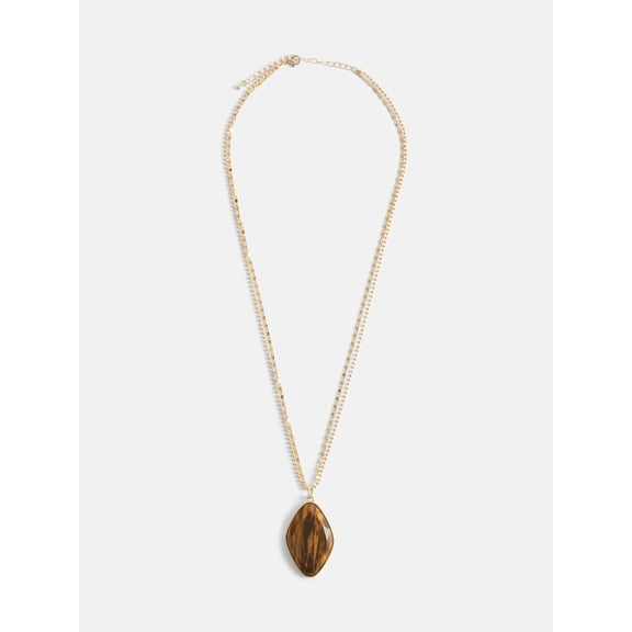 Scenario Women's Gold-Tone Reconstituted Tiger's Eye Stone Pendant Necklace