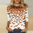 thumbnail image 2 of Womens 3/4 Length Sleeve Blouses Fashion Halloween Printed Round Neck T-Shirt Plus Size Tunic Tops Loose Shirts Pullover Costumes Blouse, 2 of 5