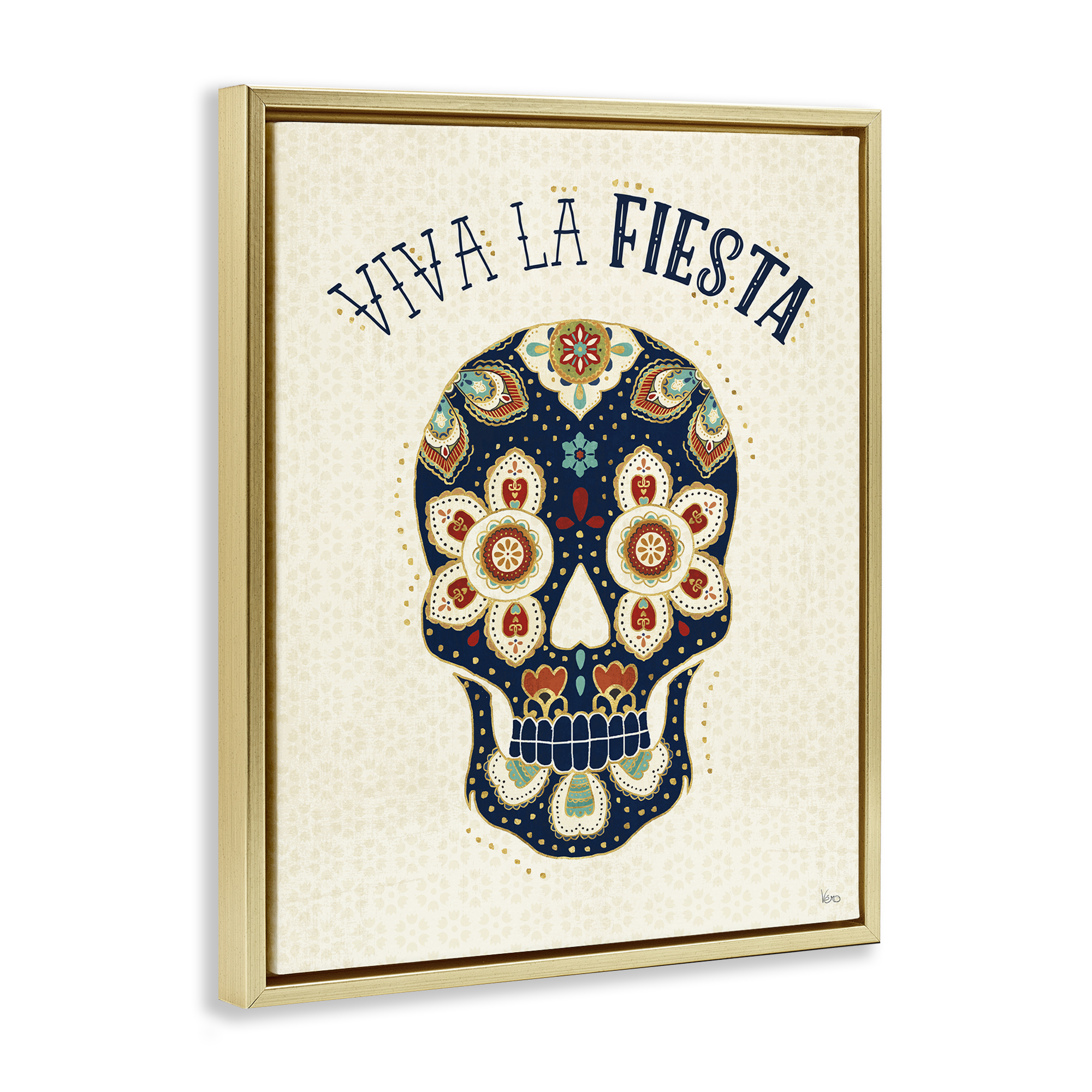 Stupell Industries Viva la Fiesta Calavera Inspirational Quotes & Sayings Painting Gold Floater Framed Art Print Wall Art, 25 x 31