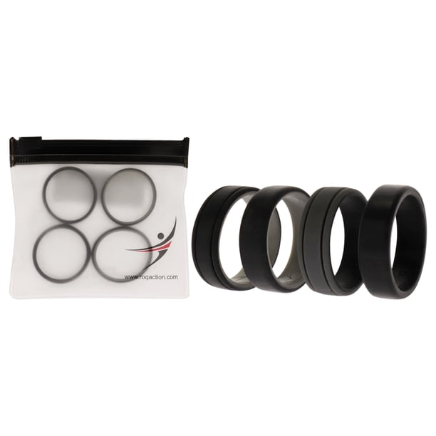 Juego de anillos de boda de silicona de 2 capas - Negro de ROQ para hombre - Anillo de 4 x 15 mm