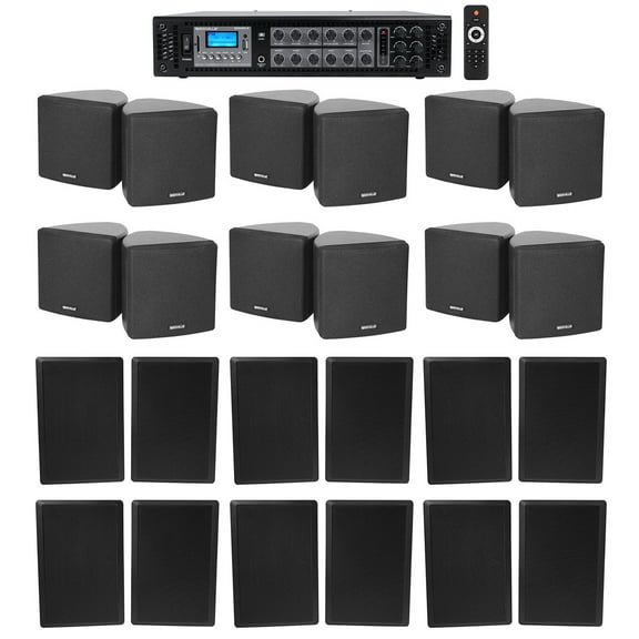 Rockville 6-Zone Amp 12) 3.5" Black Cube 12) Wall Restaurant/Bar/Cafe Speakers