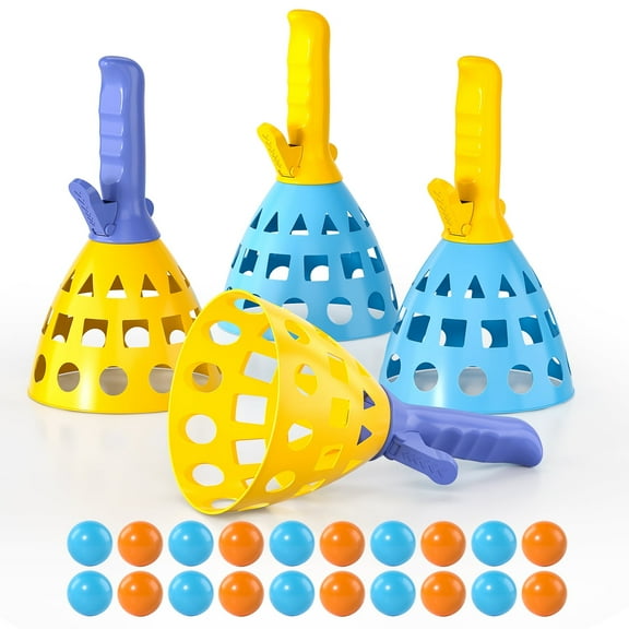 Pop Pass Catch Ball Game with 4 Catch Launcher Baskets and 20 Balls, Beach Toys Backyard Outdoor Indoor Game Age 3 4 5 6 7 8 9 10  Years Old Boys Girls Kids Adults Family Christmas Easter Gifts
