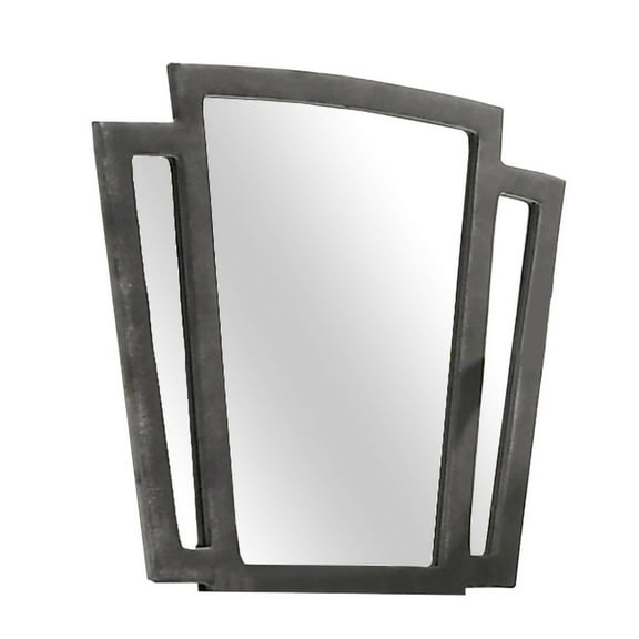 Tapered Fabric Frame Mirror with Mounting Hardware, Dark Gray- Saltoro Sherpi