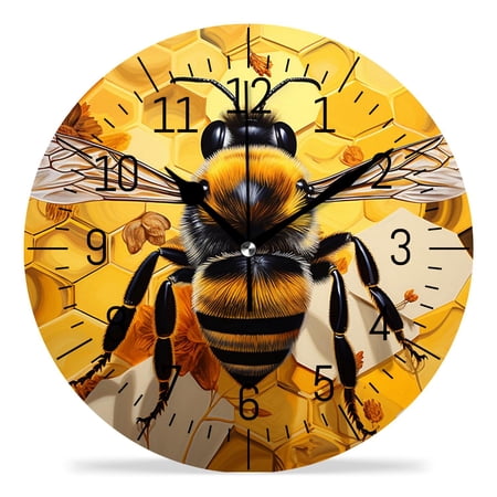 erolrail Rustic Wall Clock,Silent Non Ticking Wall Clocks for Living Room,Bedroom,Kitchen 12IN Bee Honey Cute Drawing