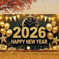 thumbnail image 3 of Gold Glitter Happy New Year Banner Golden Balloons 2026 New Year Display Vintage Clock Gift Boxes Gold New Year Backdrop for New Year Party Holiday Celebration New Year Eve, 3 of 9