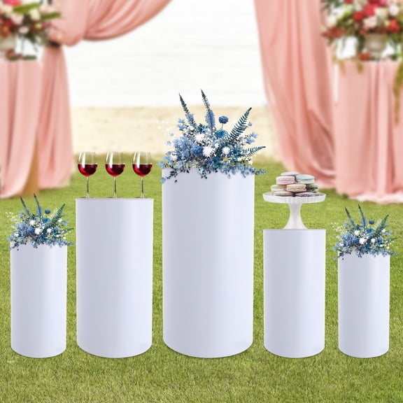 5Pcs Modern Freestanding Columnar White Wedding Round Cylinder Stands for Parties Wedding Birthday