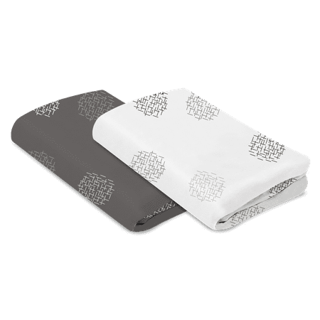 4moms® breeze® playard sheet set, 2-pack, 100% cotton, white & grey crosshatch