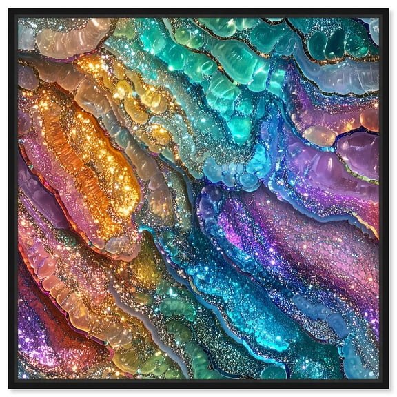 Glittering Spectrum I Canvas Colorful Abstracts by Art Remedy, Black Frame, 12 x 12