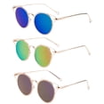 thumbnail image 2 of 3 Pack Metal Round Frame with EyeBow Fashion Sunglasses for Women, Flashi Mirror Lens , Green, Pink & Purple, 2 of 2