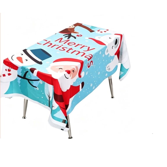 Ynsdnzl Christmas Tablecloth, Santa Snowman Reindeer Print, Polyester Fabric, Dining Table Party Decor, Celebration Accent