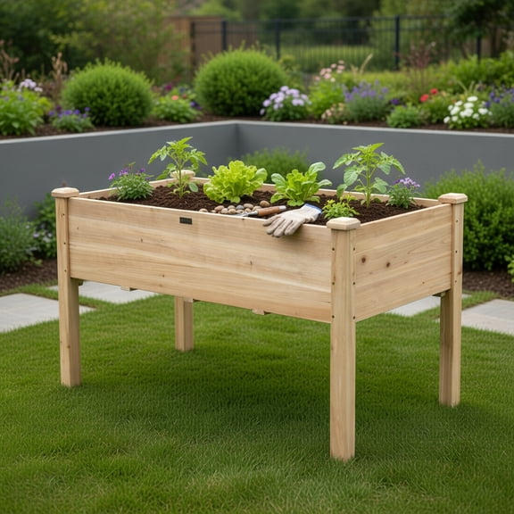 Topcobe 49" x 23" x 30" Wooden Raised Vegetable Garden Bed, Raised Garden Beds Outdoor