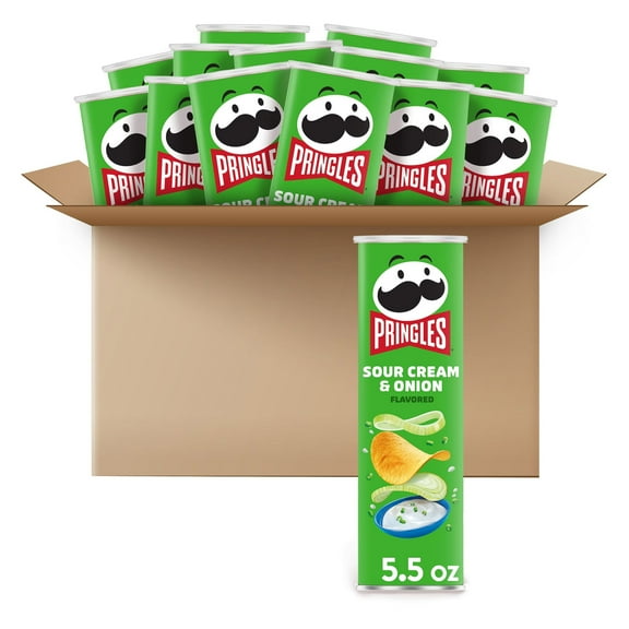 Pringles Sour Cream & Onion Potato Crisps Chips 5.5 oz Cans (14 Pack) – Classic Savory Snack for Sharing, Lunches & Travel