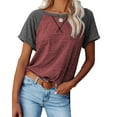 thumbnail image 4 of SHIBEVER Womens Tops Summer Short Sleeve T Shirts Casual Loose Side Split Tunic Tops Striped Crewneck Color Block Tops Lady Blouses Red XL, 4 of 4