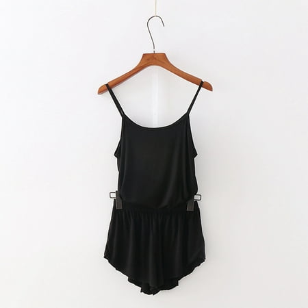 

Puloru 2 Pcs Female Pajamas Set Solid Camisole + Short Pants Casual Suits