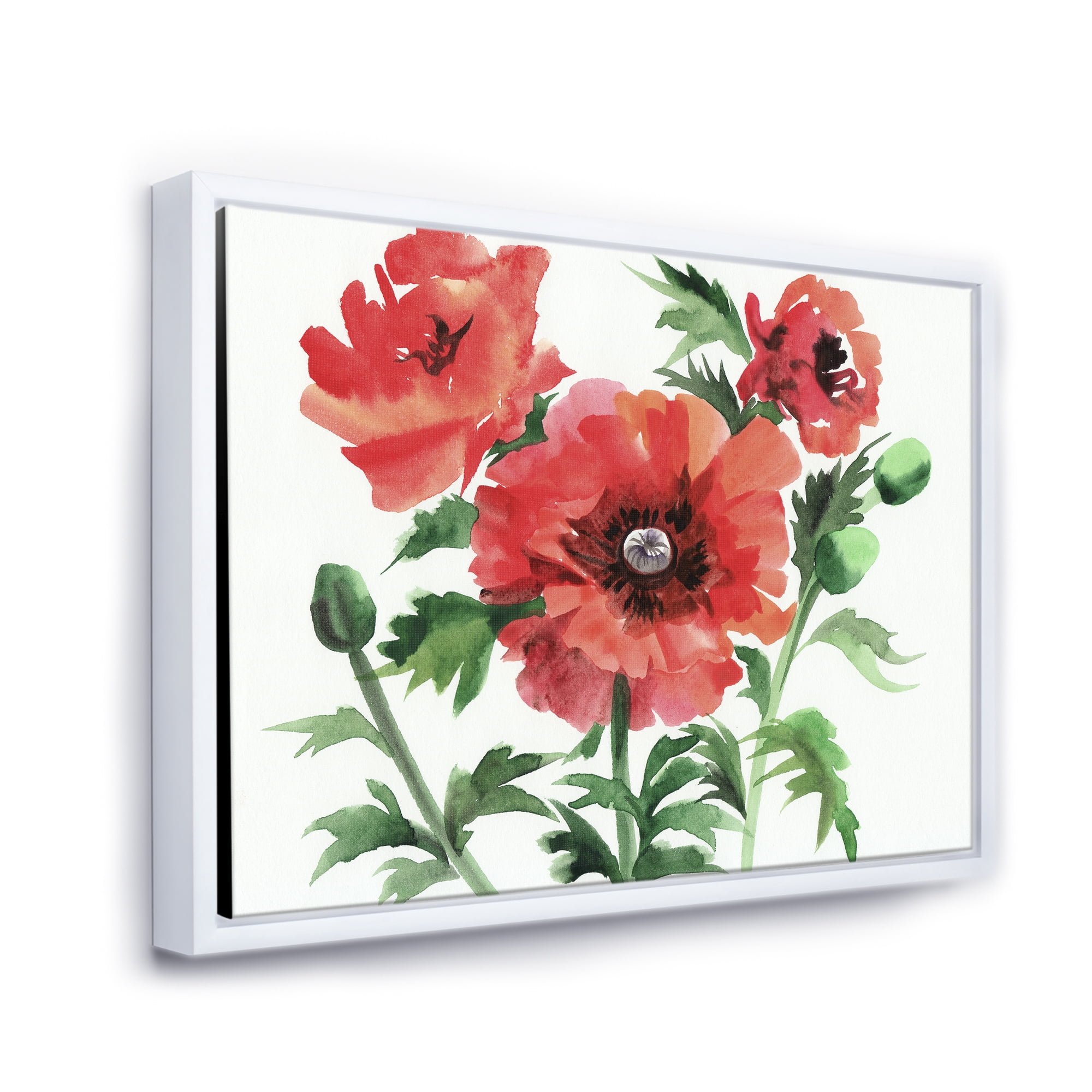 Designart 'Ancient Red Poppies II' Traditional Framed Canvas Wall Art Print