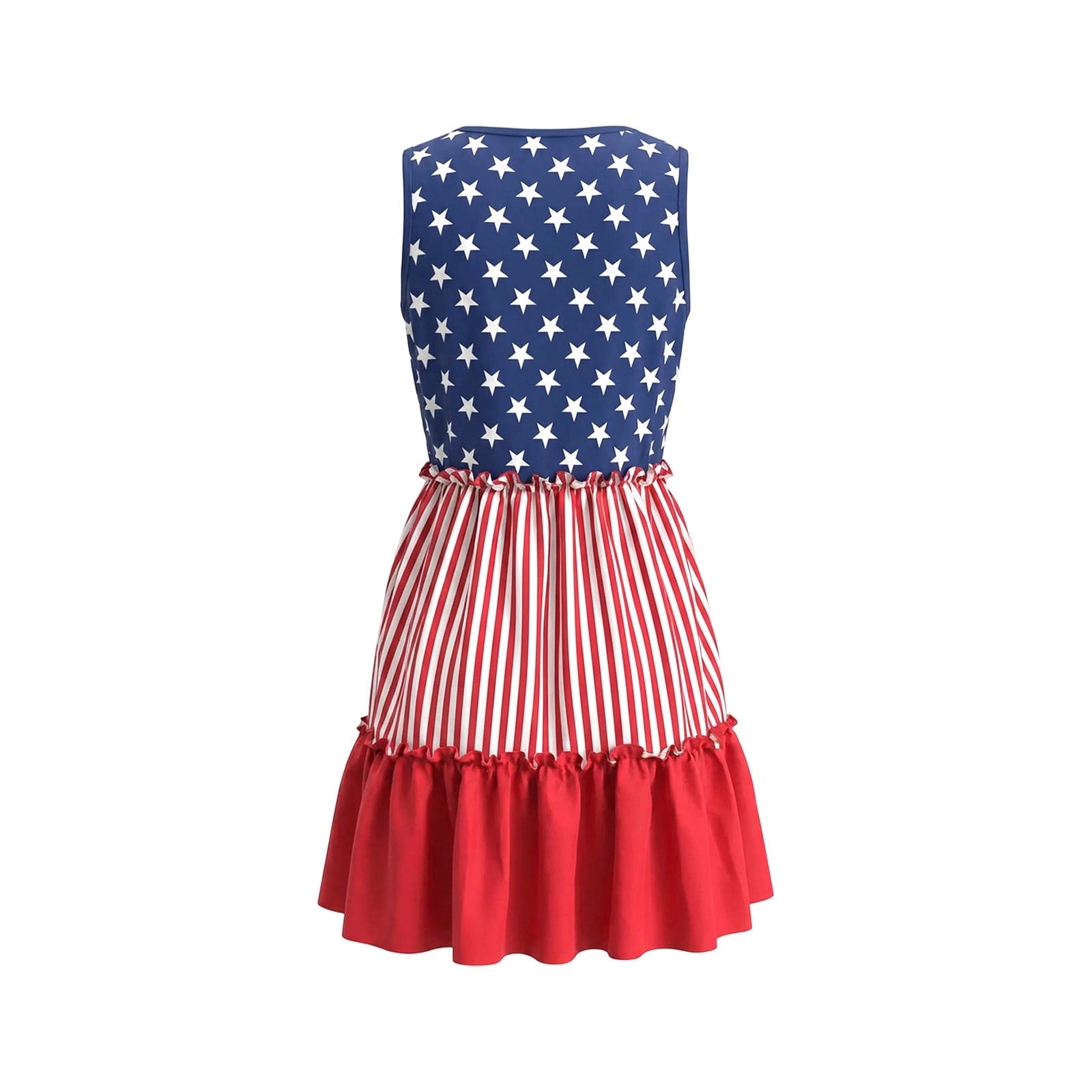 Tisuna Red Fourth Of July Dress For Women Star And Stripes Print Sleeveless V Neck Dresses Ladies Stylish Fit 250 Years Anniversary USA Dress Size L