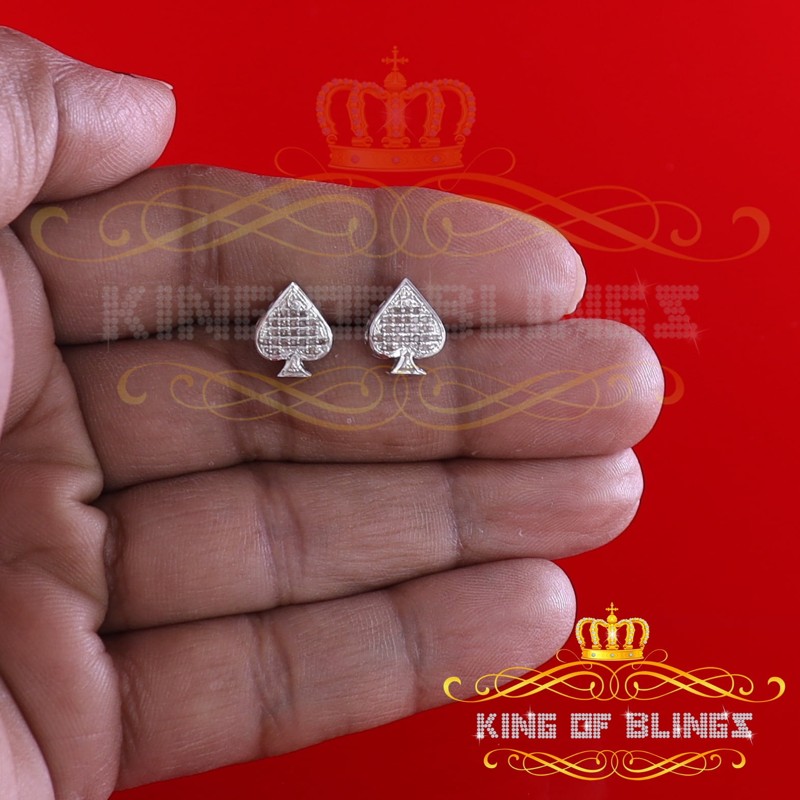 King of Bling's 925 Sterling Silver White 0.10ct Diamond For Women's / Men's Stud Heart Earring