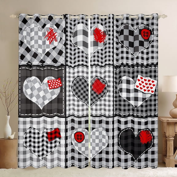 Homewish Plaid Heart Print Black Out Curtains,Happy Velantine'S Day Curtains Pack of 2 (42x63 Each),Modern Geometric Checkered Bedroom Curtains For Girls Kids,Microfiber Bedroom Decor