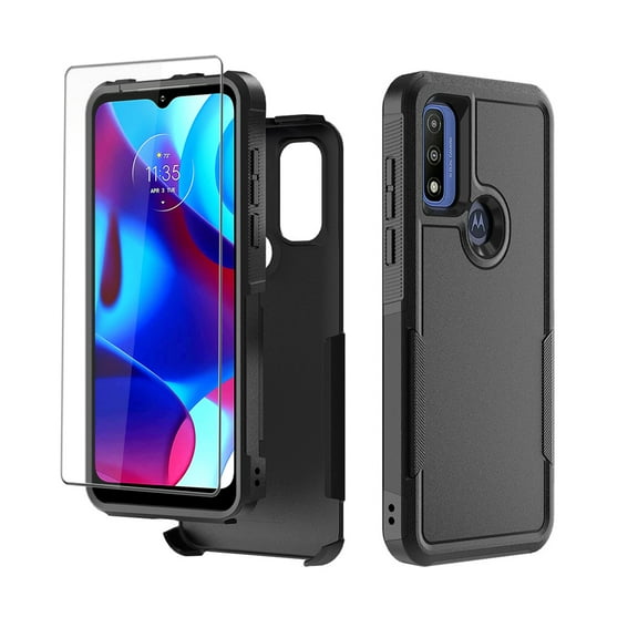 Xhy Moto G Power 2022 Case With Screen Protector Military Grade Full Body Double Layer Protection Shock and Drop Resistant TPU Durable Removable for Motorola Moto G Power 2022 Phone Case - Black
