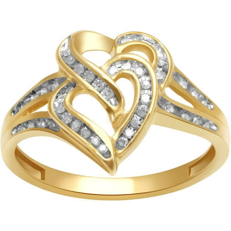 1/7 Carat T.W. Diamond 10kt Yellow Gold Double Heart Ring - Walmart.com
