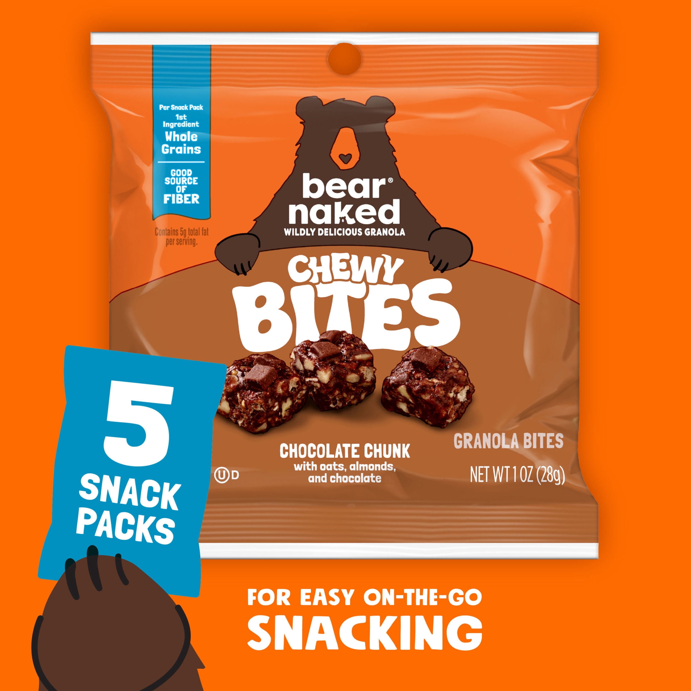 Bear Naked Chewy Chocolate Chunk Granola Bites, Whole Grain and Fiber, 5 oz, 5 Count