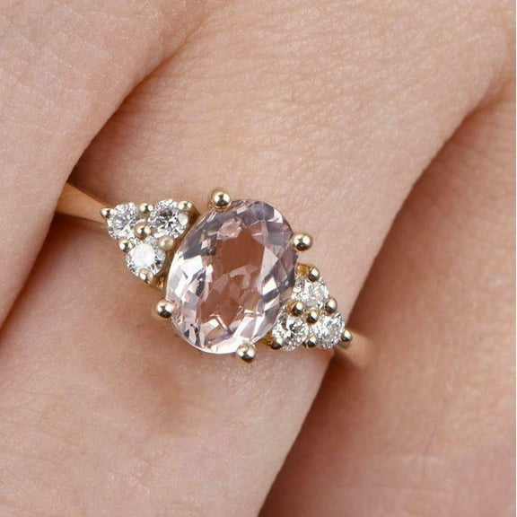 HeartsAndYou 1.5ct Natural Morganite Petite Accents Solitaire Ring 100% 14k SOLID Yellow Gold