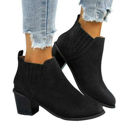 

Mepaouo Chelsea Boots for Women Heel Comfortable Slip on Walking Short Ankle Booties(Black 8.5)