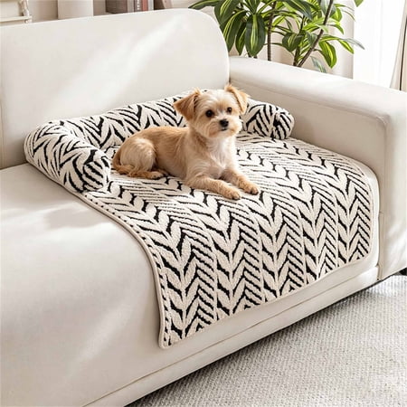 Chevron Print Pet Bed Mat Bolster Soft Flannel Sleeping Cushion Washable Rectangle Sofa Bed Accessory Small Medium Pet Indoor Rest Supply
