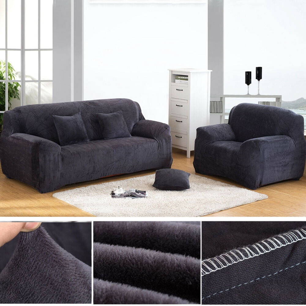 TOPCHANCES Thick Plush Sofa Covers, Stretch Couch Chair Slipcover, Non Slip Furniture Protector (Sofa Cover, Dark Gray)