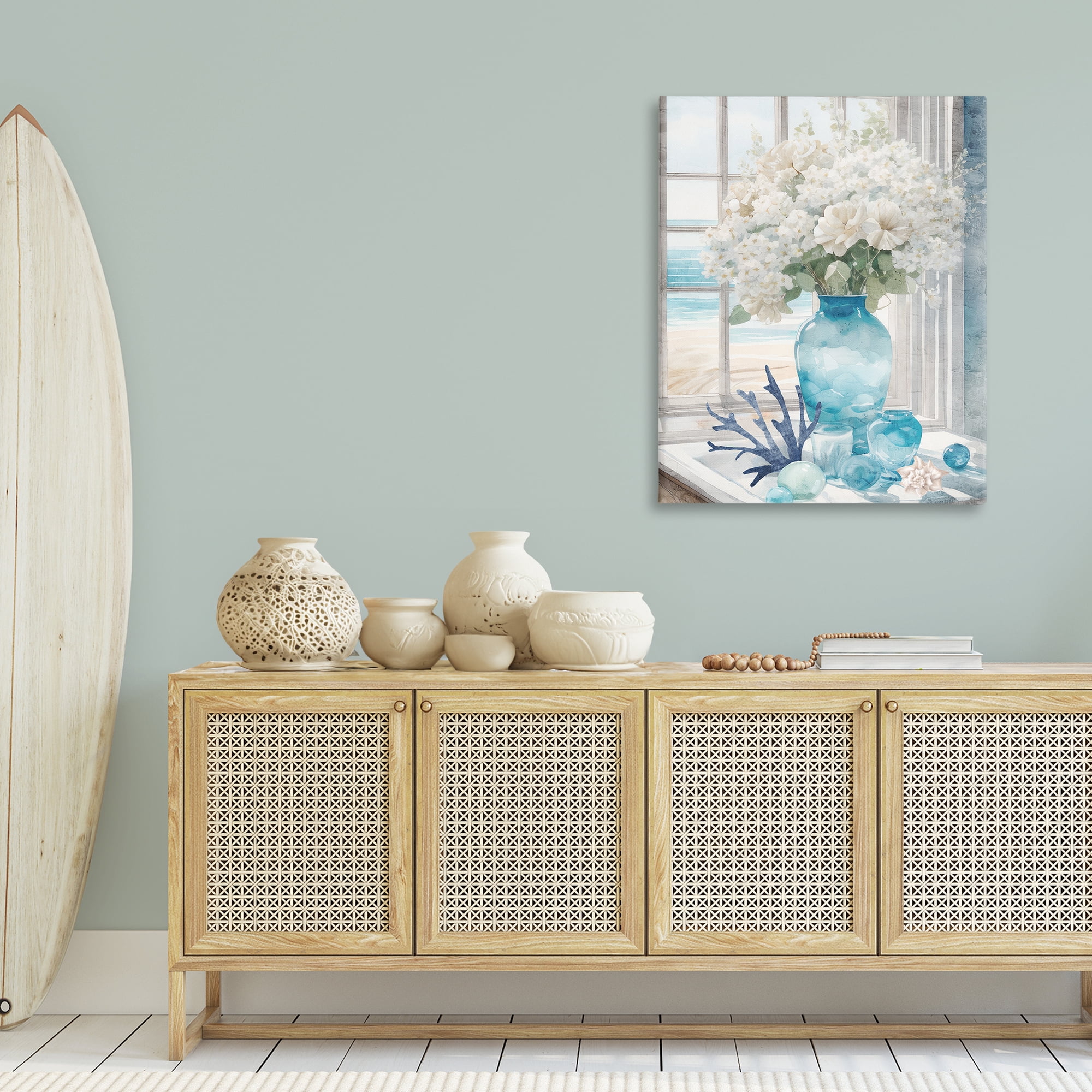 Stupell Industries Coastal Flower Vase Botanical & Floral Painting Gallery Wrapped Canvas Art Print Wall Art, 30 x 40