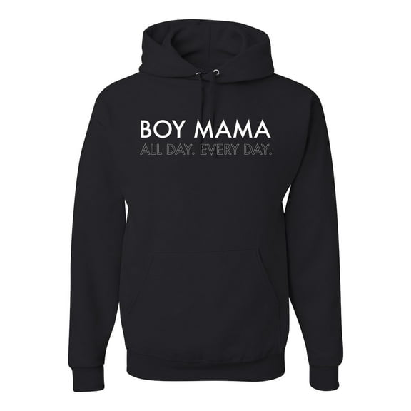Boy Mama All Day Everyday Mom Son Gift | Mens Mother's Day Hooded Sweatshirt Graphic Hoodie, Black, Small