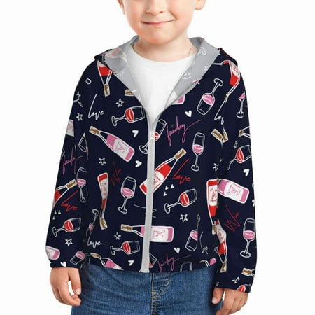 

Vsdgher Love Wine Kids Sun Protection Hoodie with Zip Rash Guard Tops Children s Long Sleeve Sun Protection Clothing - 2 Years