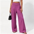thumbnail image 4 of Mifsaly Womens Travel Pants High Waisted Wide Leg Flowy Pants Relaxed Fit Summer Beach Lounge Bottoms for Vacation and Everyday Purple,XXL, 4 of 4
