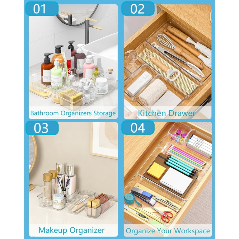 Asnews 60-Piece Clear Plastic Drawer Organizer Set, 4 Sizes photo 5