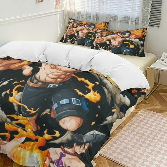 Bh167 PortgasD Ace Bed Duvet Cover Funny Anime Cartoon Bedding Sets Lightweight 3 Piece Comforter Sets, 1 Duvet Cover And 2 Pillowcases ka167(Double200x200cm)