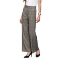 thumbnail image 4 of INSPIRE CHIC Women's Plaid Work Pant Vintage Houndstooth Wide Leg Straight Long Trousers L Grey Brown, 4 of 5
