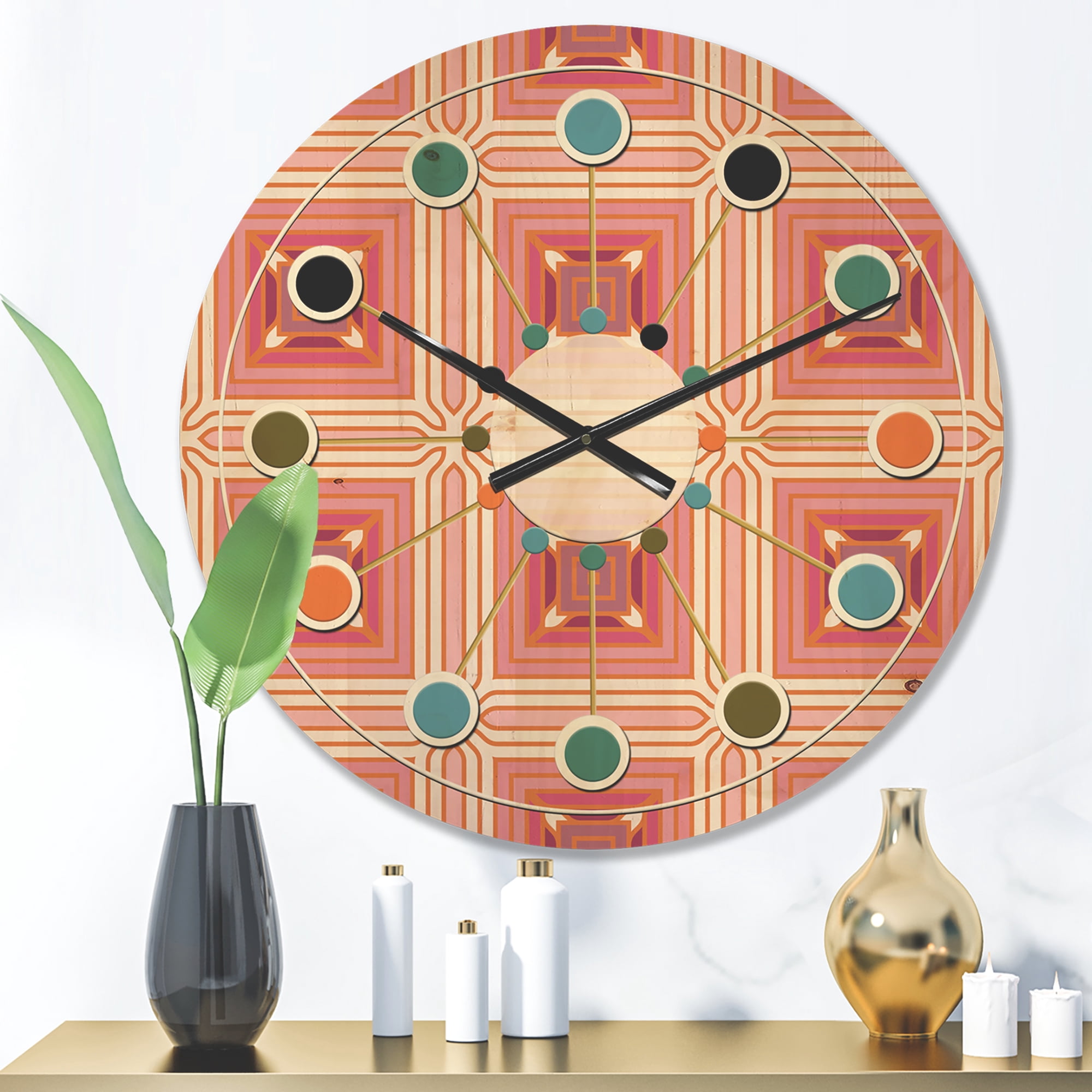 Designart 'Retro Geometric Design II' Mid-Century Modern Wood Wall Clock