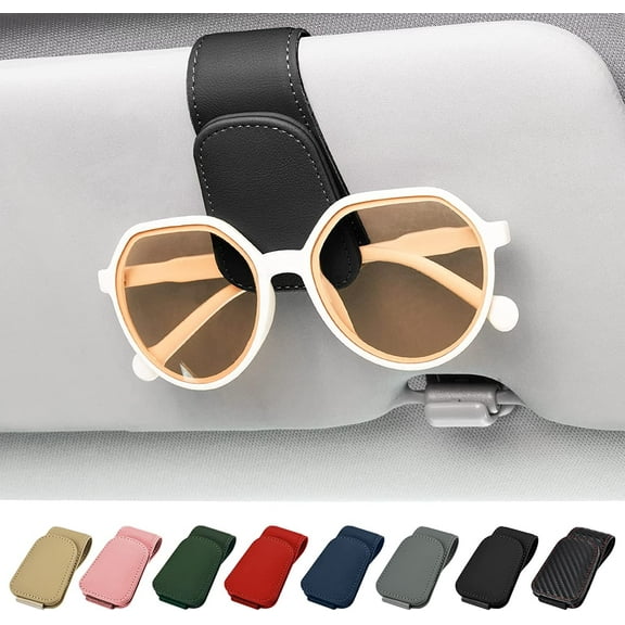 2 Packs Magnetic Leather Sunglass Holder for car, Eyeglass Hanger Clip for Car Sun Visor, Ticket Card Clip Eyeglasses Mount, Suitable for Different Size Eyeglasses (Black)
