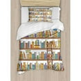 thumbnail image 3 of Modern Queen Size Duvet Cover Set, Library Bookshelf with A Ladder School Education Campus Life Caricature Illustration, Decorative 3 Piece Bedding Set with 2 Pillow Shams, Multicolor, by Ambesonne, 3 of 3