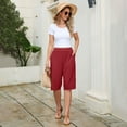 thumbnail image 2 of Women's Loose Cotton Linen Bermuda Shorts, Knee Length High Waisted Capris with Pockets, S–5X, 2 of 7