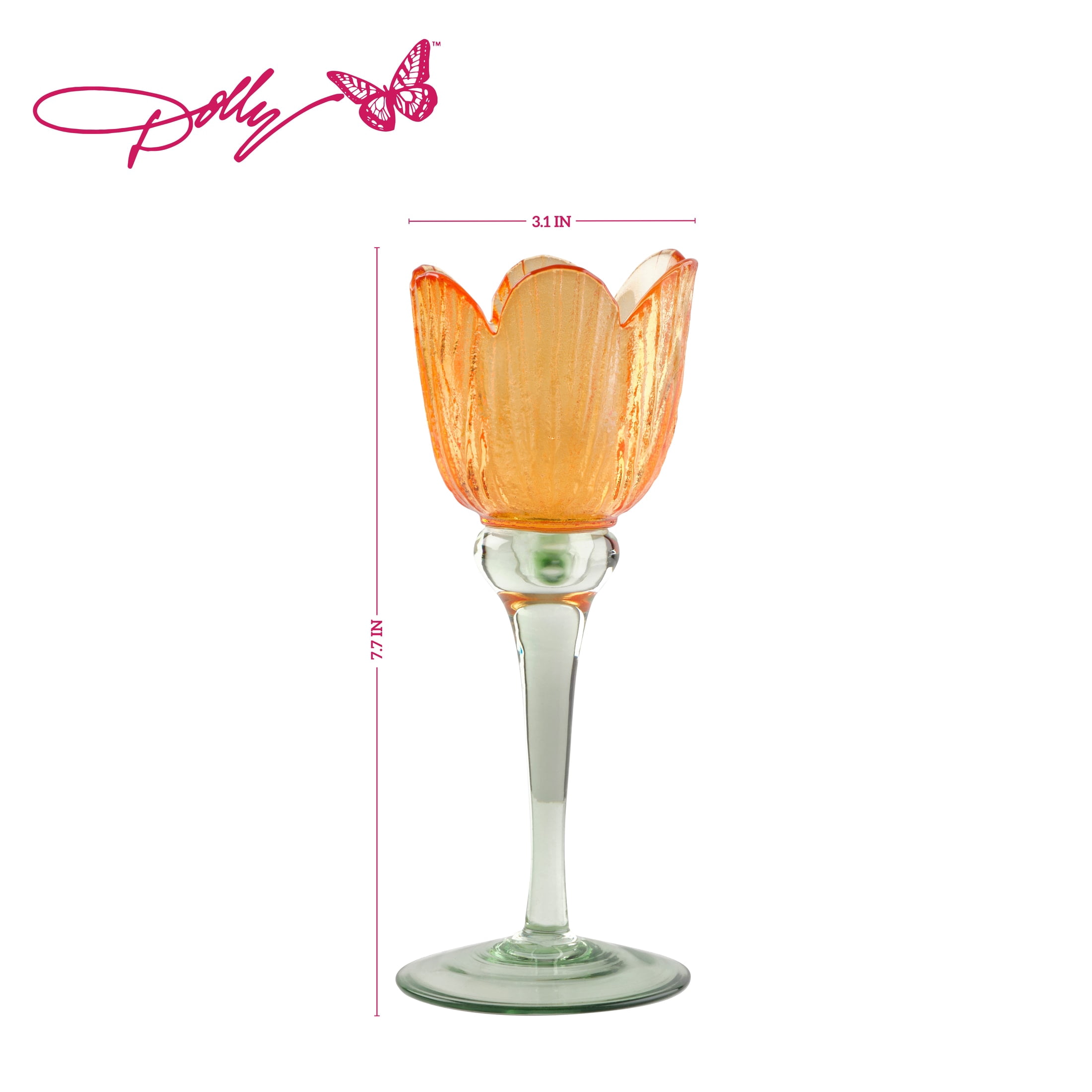Dolly Parton 7.67 in Orange Glass Candle Holder