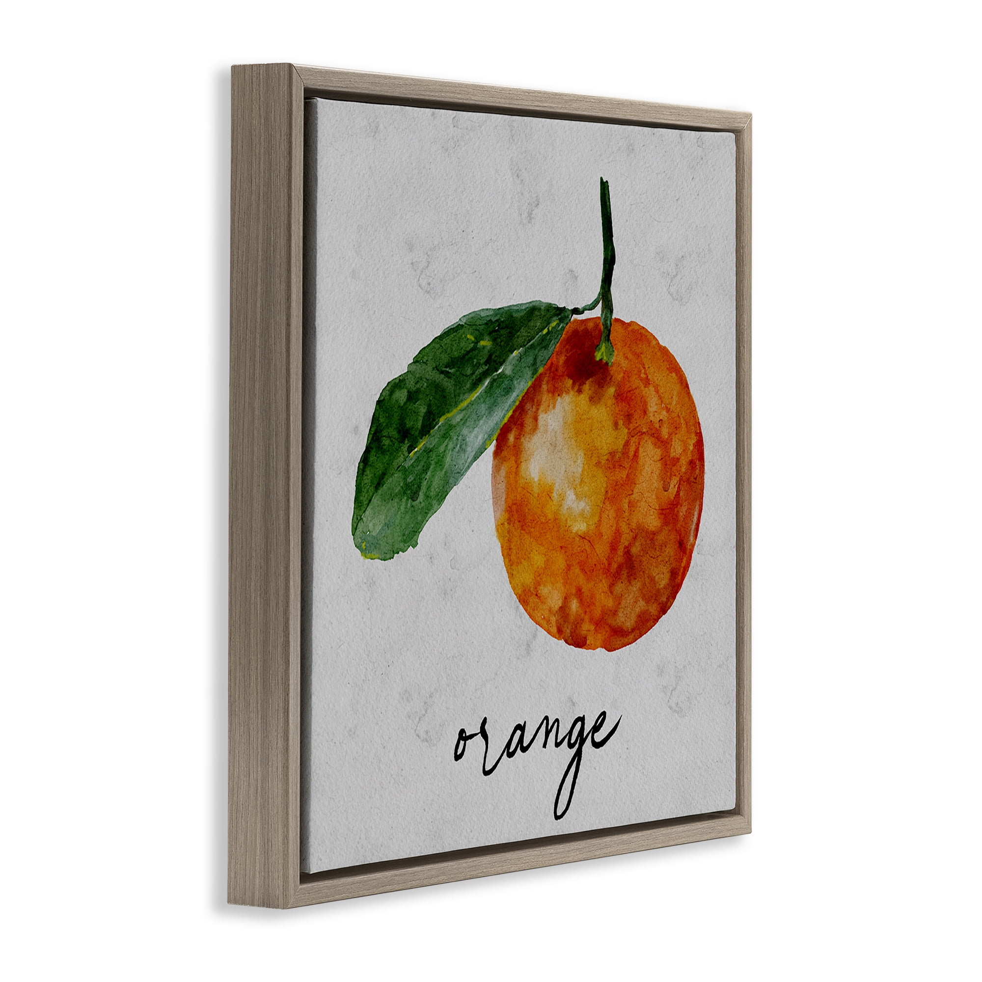 Stupell Industries Vintage Orange with Leaf Food & Beverage Painting Brown Floater Framed Canvas Art Print Wall Art, 25 x 25