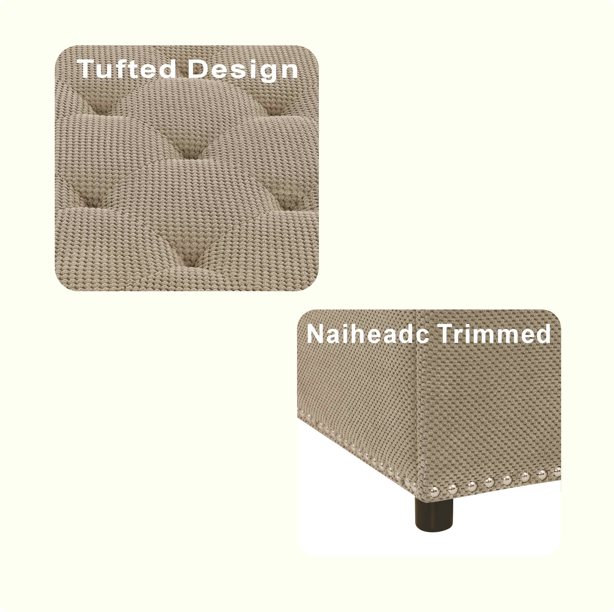 MAYEERTY 30 In Storage Ottoman, Tufted Footstool, Nailhead Trim, Square Ottoman, Camel