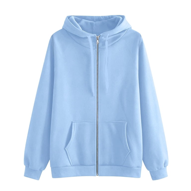 トップス FEELS. THERMAL ZIP UP HOODIE LIGHT BLUE Zip Up Hoodie Women Long Sleeve Turtleneck Solid Full Zip Loose