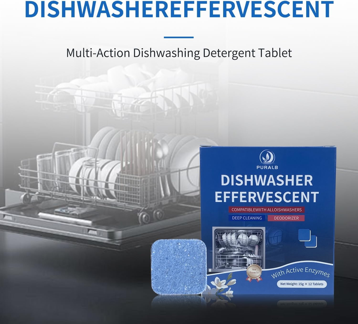 Dishwasher Cleaner Tablets - 24 Tabs (2x12 Pack), 1-Year Supply Heavy Duty Deodorizer Tabs for Deep Cleaning, Descaler Pods Remove Limescale & Grease, Septic Safe for All Dishwasher Brands -