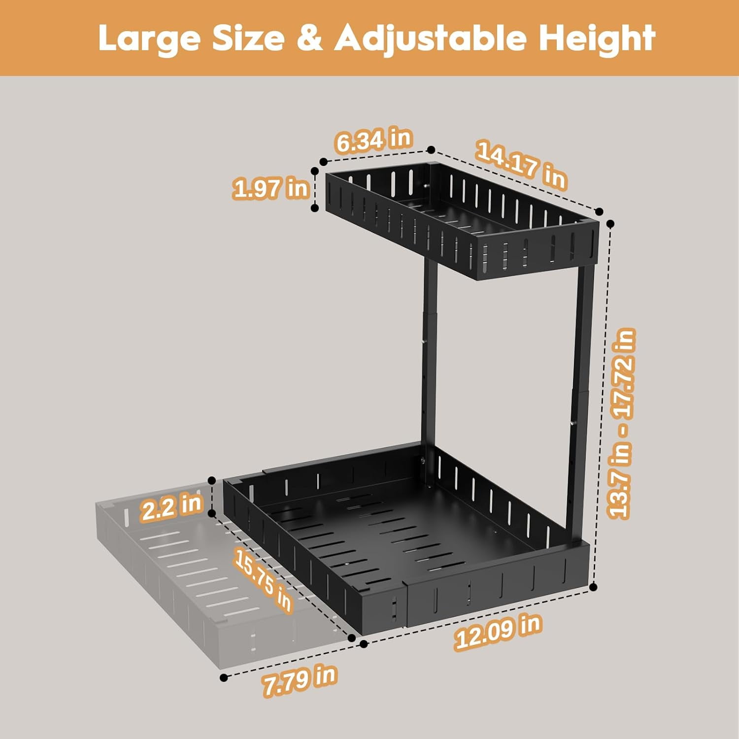 Under Sink Organizer, 2 Tier Expandable Under Cabinet Organizer, Heights Adjustable Pull Out Storage for Kitchen Bathroom Laundry, White, 2 Pack